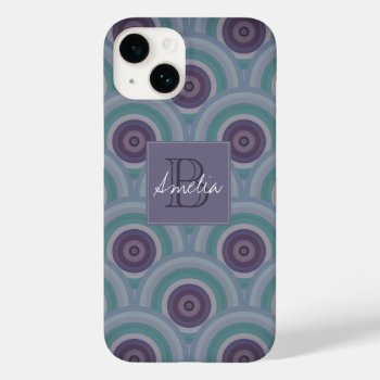 Purple And Green Retro Circles Pattern Monogram Case-mate Iphone 14 Case by LouiseBDesigns at Zazzle