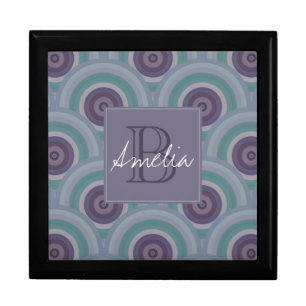 Purple and Green Retro Circles Pattern Monogram Gift Box
