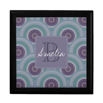 Purple And Green Retro Circles Pattern Monogram Gift Box by LouiseBDesigns at Zazzle