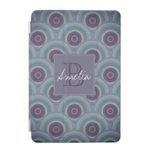 Purple and Green Retro Circles Pattern Monogram iPad Mini Cover