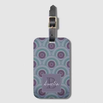 Purple And Green Retro Circles Pattern Monogram Luggage Tag by LouiseBDesigns at Zazzle