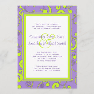 Purple and Green Scroll Wedding Invitation