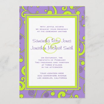 Purple And Green Scroll Wedding Invitation by prettypicture at Zazzle
