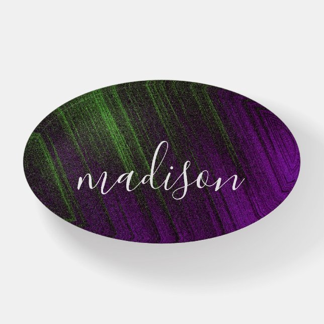 Purple and Green Shimmer Gradient Personalized Paperweight (Front)