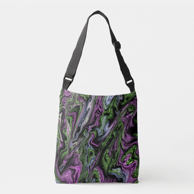 Purple and Green Silk Thread Effect Liquid Art Crossbody Bag (Front)