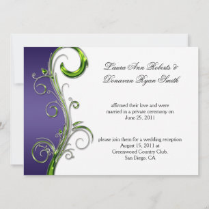 Purple and Green Silver Ornate Swirl Post Wedding Invitation