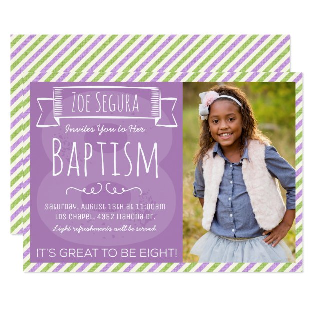 Purple And Green Stripe LDS Baptism Announcement