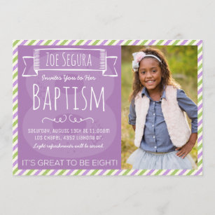 Purple and Green Stripe LDS Baptism Announcement