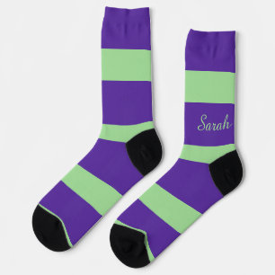 Purple and Green Stripe Name Socks