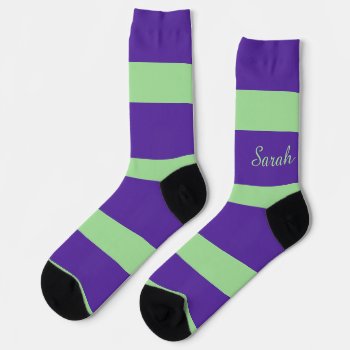 Purple And Green Stripe Name Socks by Iggys_World at Zazzle