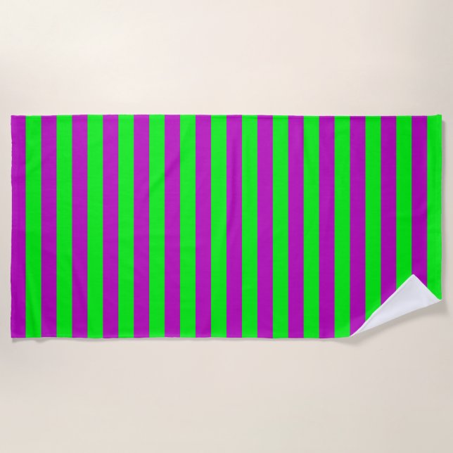 Purple and Green Stripes Design Beach Towel (Front)