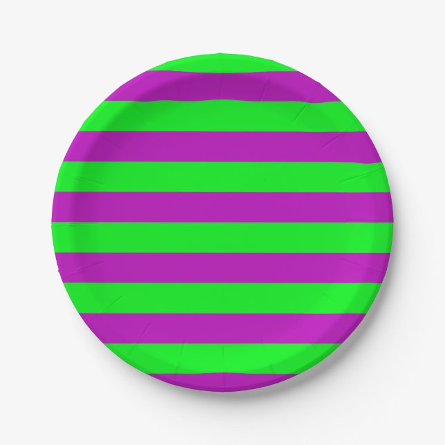 Purple and Green Stripes Design Paper Plates (Front)