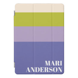 Purple and Green Stripes Modern Personalized Name iPad Pro Cover