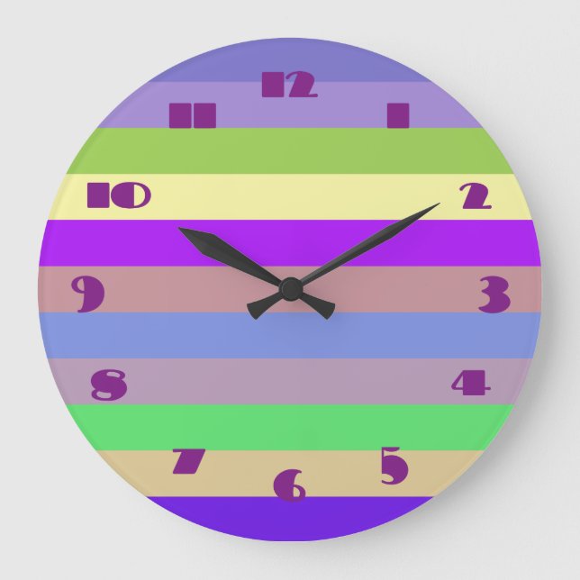 Purple and Green Stripes Wall Clock (Front)