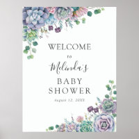 Purple and Green Succulent Baby Shower Welcome Poster