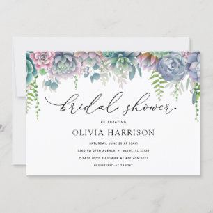 Purple and Green Succulent Bridal Shower Invitation