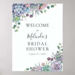 Purple and Green Succulent Bridal Shower Welcome Poster