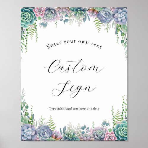 Purple and Green Succulent Custom Text Sign