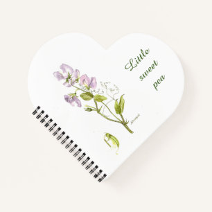 Purple and green sweet pea and flower watercolor notebook