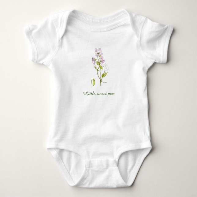 purple and green Sweet pea watercolor flower Baby Bodysuit (Front)