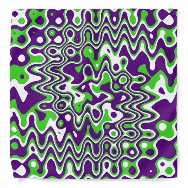 [Purple and Green] Swirls Op-Art Bandana (Front)