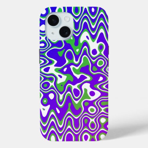 Purple and Green Swirls Op_Art iPhone 15 Case