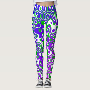 [Purple and Green] Swirls Op-Art Leggings
