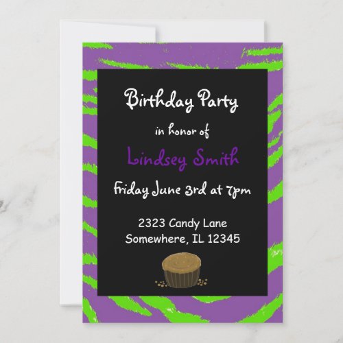 Purple and Green Tiger Stripes Birthday Invitation