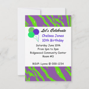 Purple and Green Tiger Stripes Birthday Invitation