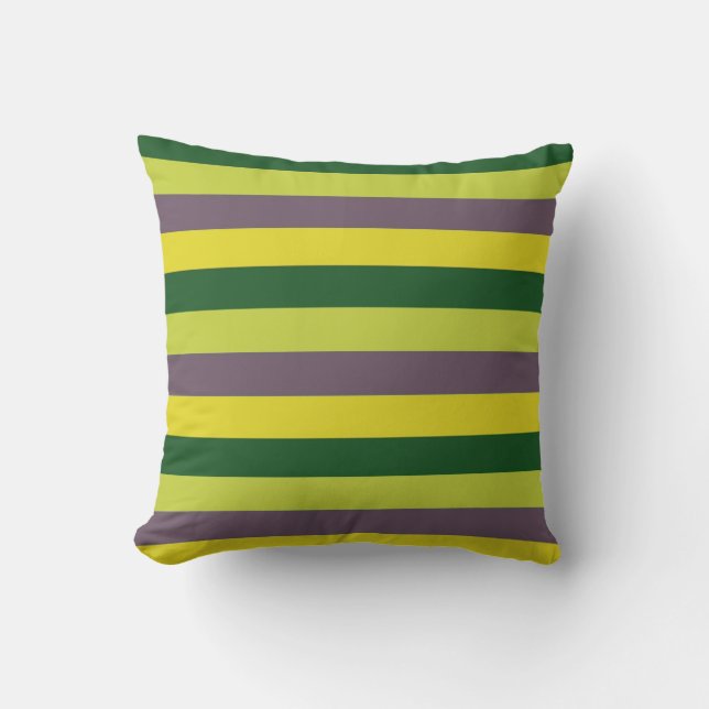 Purple and Green Trendy Stripes Pattern Throw Pillow (Front)