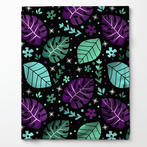 Purple And Green Tropical Monstera Leaf Pattern Fabric