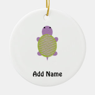 Purple and Green Turtle Ceramic Ornament