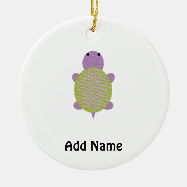 Purple and Green Turtle Ceramic Ornament (Front)