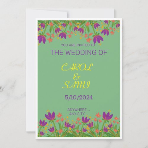 Purple and Green Wedding Invitation