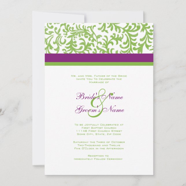 Purple and Green Wedding Invitation (Front)