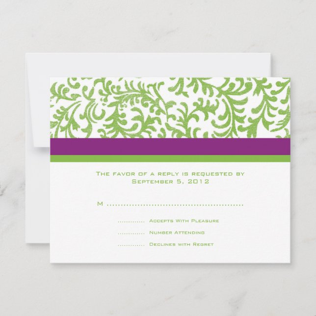 Purple and Green Wedding RSVP Card (Front)