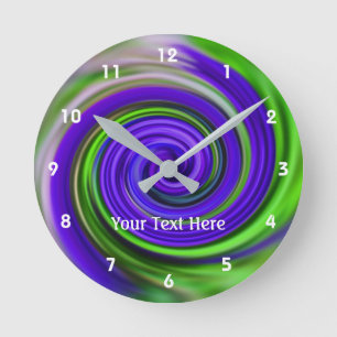 Purple And Green Whirlpool Abstract Personalized Round Clock