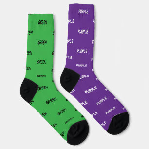 Purple and Green White Black Color Names Socks