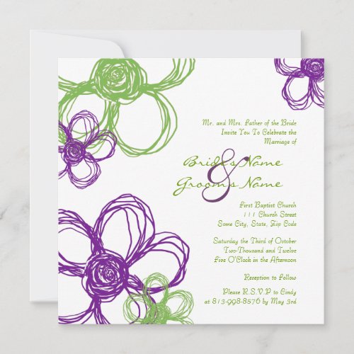 Purple and Green Wild Flowers Wedding Invitation