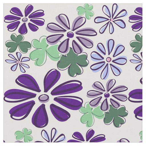 Purple and Green Wildflower and Clover Fabric