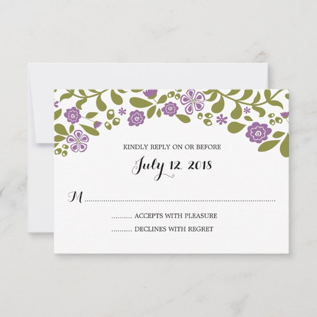 Purple and Green Wildflower Blossoms Wedding RSVP (Front)