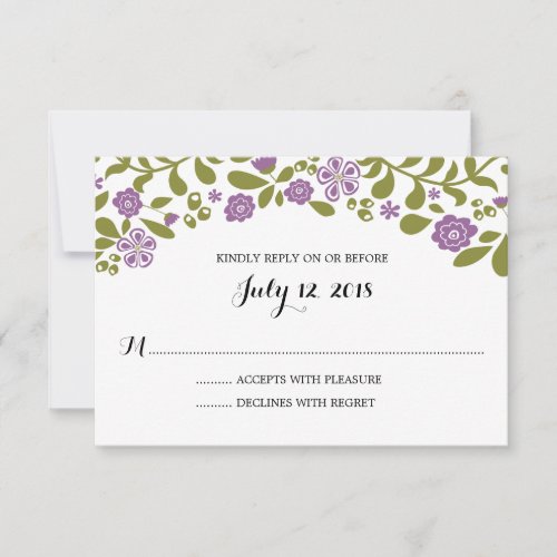 Purple and Green Wildflower Blossoms Wedding RSVP