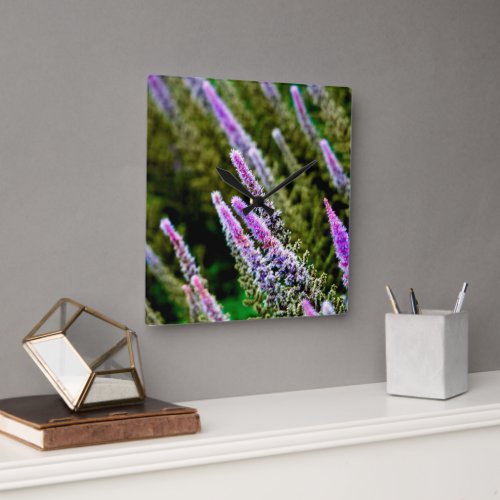 Purple and Green Wildflowers Square Wall Clock
