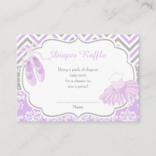Purple and Grey Ballerina Baby Diaper Raffle Enclosure Card