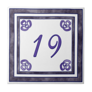 Purple and Grey Big House Number Ceramic Tile