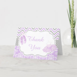 Purple and Grey Chevron Ballerina Thank You Card