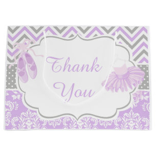 Purple and Grey Chevron Ballerina Thank You Large Gift Bag
