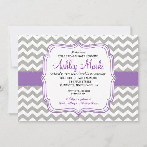 Purple and Grey Chevron Invitaiton Custom Invites