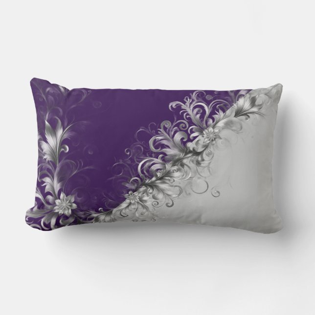 Purple and Grey Contemporary Decorative Lumbar Pillow (Front)