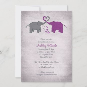 Purple And Grey Elephant Bridal Shower Invitation by wasootch at Zazzle
